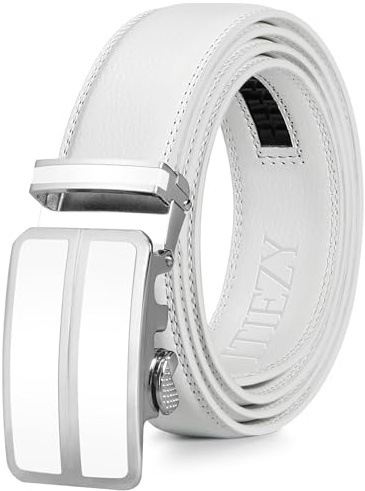 ITIEZY Cintura Uomo Bianca in Pelle, Cintura a Cricchetto Senza Buchi, Regolabile con Fibbia Automatica, Larghezza 35 mm, Misura Personalizzata