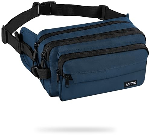 AGPTEK Bum Bag, Large Capacity RFID Waist Bag for Men Women, Navy Blue, L | Adjustable & Waterproof Bumbag Fanny Pack Running Belt for Travel, Running, Shopping, Hiking, Dog Walking, Cycling, Climbing