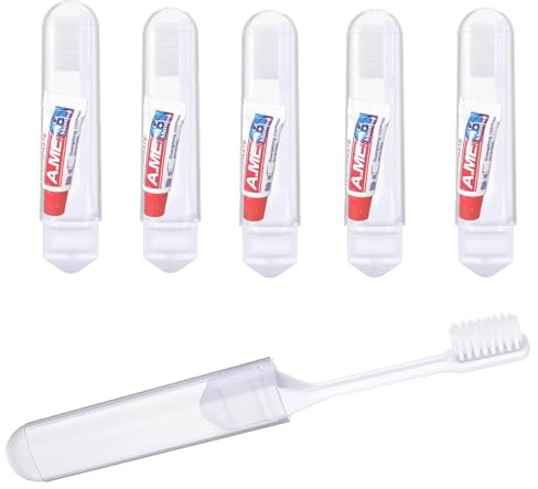 Shirene Resetandborste set, 5 stycken resetandborste med tandkräm vikbar resa tandborste set bärbar mjuk mini tandborste resa toalettartiklar för resor camping resor barn vuxna