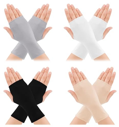 4 Paar UV Handschuhe Sonnenschutz Fingerlose Handschuhe für Damen Rutschfeste Dünn Seide Eishandschuhe Fahrhandschuh für Autofahren Sport Camping Wandern Outdoor