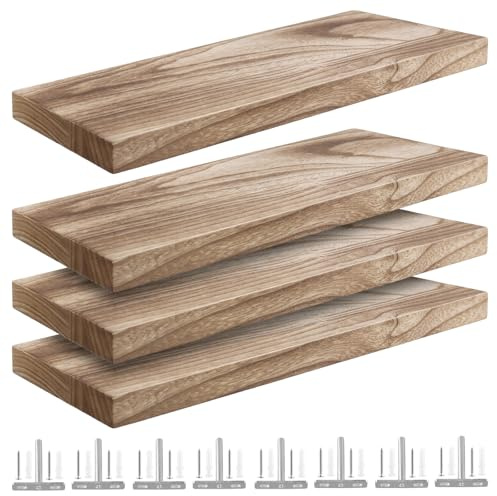 Sinjeun Set med 4 vägghyllor i trä 40 x 15 cm, svävande hylla, hyllbräda, hängande hylla, trähyllor för kontor, vardagsrum, badrum, med skruvar och enkelsängsskruvar
