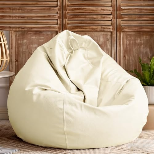 SXBCyan Bean Bag Chair Bean Bag Cover Without Filler Luxury Single Lazy Sofa Cover Faux Leather Bean Bag Sac Pouf Chair Envelope Beanbag Corner Seat Sectional Couch(White)