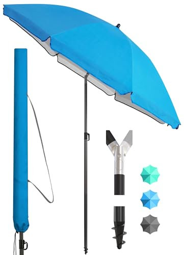 4smile Sonnenschirm Strand SunnyJoy Ø 200 cm, inkl. Hülle - UPF 50+ Strandschirm, Sonnenschirm Balkon, Gartenschirm - Strandschirm windfest stabil, Sonnenschutz Strand und Balkon, Blau