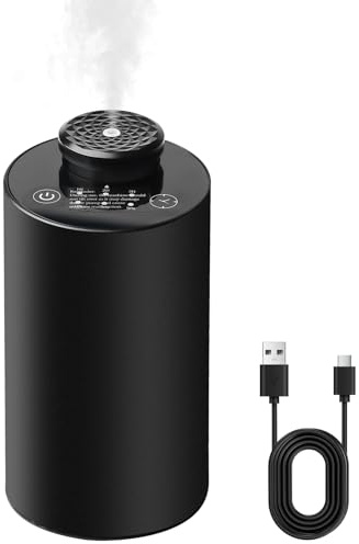 Difusor de aceites esenciales sin agua: difusor de aroma de aceites esenciales, difusor de aceite perfumado a pilas, inalámbrico, aleación de aluminio negro para dormitorio, oficina, spa (negro)