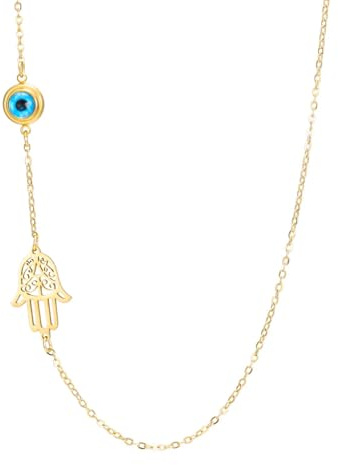 Collier pour femme avec pendentif œil de diable bleu de Fatima main de Fatma - Amulette de protection juive - Bijoux religieux, Medium, Acier inoxydable, Pas de gemme