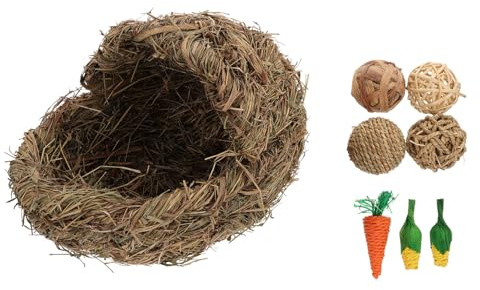 Homoyoyo Hamster Grass House Rabbit Grass House Woven Nest for Small Animals Comfortable Safe Resting Place Summer Winter Use 20X18X10Cm Habitat Bed