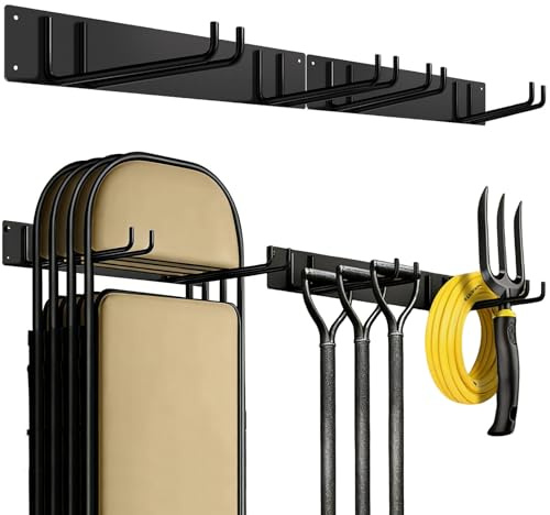 2 supporti per attrezzi da giardino in metallo, per garage, organizer da parete con 2 ganci doppi da appendere per giardino, cantina, per sedia, scopa, pala, rastrello, attrezzi da giardino