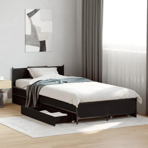 Genérico Cama con cajones Madera de ingeniería Negra 90x200 cm, Camas y somieres Negro,3279967