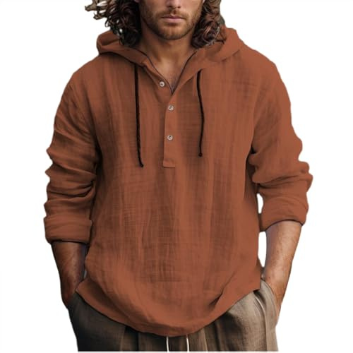 Chemise A Capuche en Lin Homme, Polo Homme Grande Taille, Sweat À Capuche Léger et Décontracté Idéal pour Le Printemps L'Été et Le Quotidien Haut À Capuche Uni et Confortable