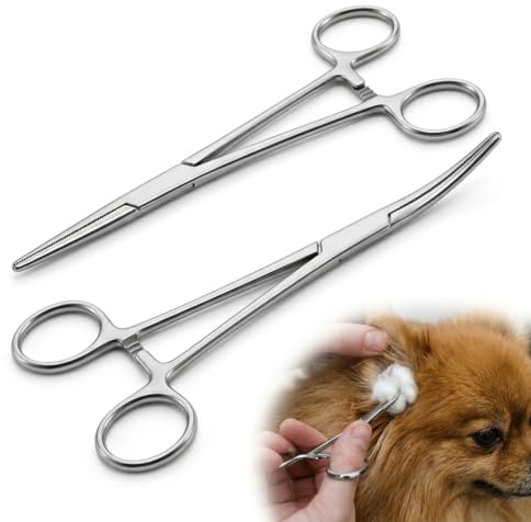Kit de 2 Pinces à Clamper Infirmiere en Acier Inoxydable (Droite et Courbée), Pince Kocher Infirmier, Pince Multifonction pour Bricolage, Soins Animaliers et Bijoux (12.5cm)