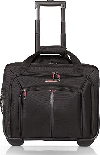 Aerolite Premium Padded Business Laptop Roller Case with 2 Wheels Approved for Ryanair Priority Boarding, Easyjet Plus, BA and More Airlines. Fits up to 15.6 Inch Laptops (Black)
