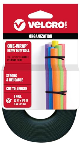 VELCRO Brand ONE-WRAP Roll, Double-Sided Tape, 12ft x 3/4in, Black