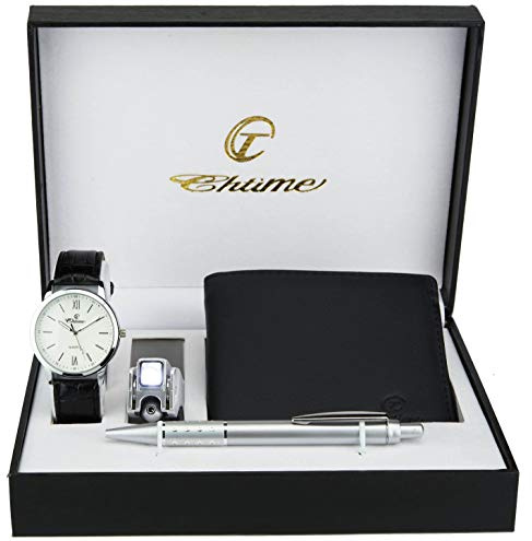Coffret cadeau Montre Homme - Blanc - Portefeuille - Outil Multifonction LED - Stylo