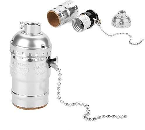 Nikou E27 Lamp Holder with Pull Chain, Aluminum Vintage Light Socket Retro Light Bulb Holder Desk Lamp Lighting Holder Screw Base (Color : Sliver)