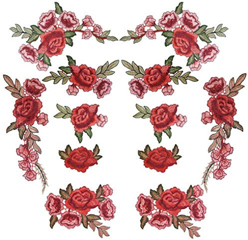 12 Stück Aufnäher Rose Blume Stickerei Applikation Patches Gestickte Flicken Aufnäher Patches für Dekor T-Shirt Jeans Hut Kleidung Mütze Schuhe