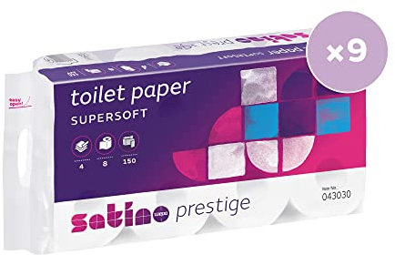 Satino by WEPA Prestige Toilettenpapier 043030 - Vorratspackung mit 72 Rollen - 4-lagig - hochweiß - EU Ecolabel zertifiziert - FSC-Mix zertifiziert - 150 Blatt je Rolle - supersoft