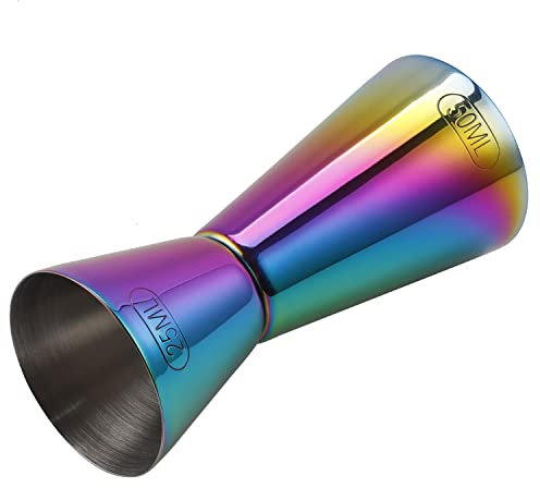 Sunerly Rivestimento Rainbow Misurino per liquori Jigger, misurino da bar, 25 50ml, misurino piccolo per un dosaggio esatto, finitura Cromargan in acciaio inossidabile opaco, lavabile in lavastoviglie