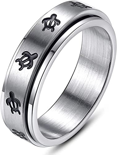 Fuqimanman2020 Sea Turtle Spinner Band Ring Anxiety Relief Fidget Anti Stress Rings Stainless Steel Enamel Relieving for Women Men Couple Hawaiian Beach Animal Jewelry-Steel 9