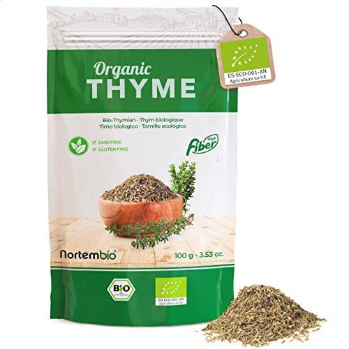 Nortembio Timo Essiccato Biologico 100 g. 100% Origine Naturale. Timo Strofinato senza Additivi né Conservanti. Foglie di Timo Delicatamente Essiccate. Timo per Infusi e Rimedi Naturali.