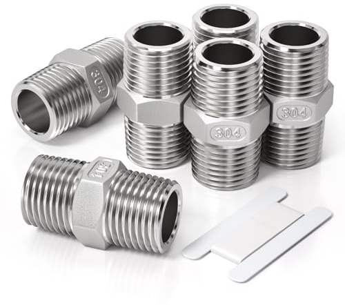Bwintech 6 Pcs 3/8 Male to 3/8 Male BSP Thread Stainless Steel 304 Hex Nipple Fitting for Pipe Connecting Conversion