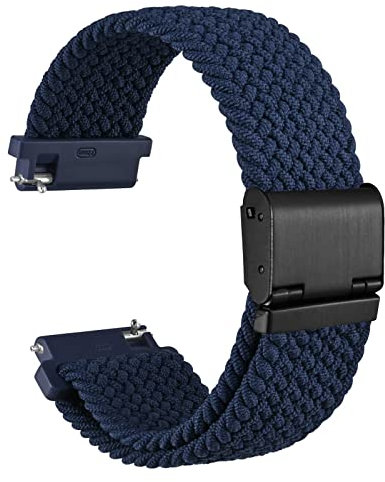 WOCCI 20mm Braided Nylon Watch Strap for Men and Women, Quick Release, Black Stainless Steel Buckle (Blue)