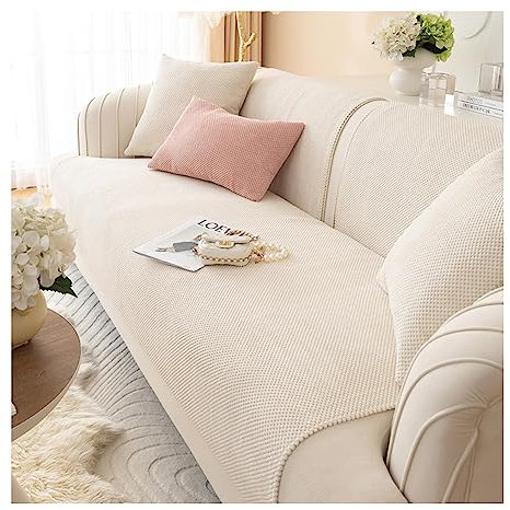 WULTNICEW Sofabezug l Form ecksofa Sofa Überzug 2/3/4 Sitzer Sofaschoner rutschfest Couch Überwurfdecke Sofaschutz Katze/Hunde (Beige, 90X210cm)