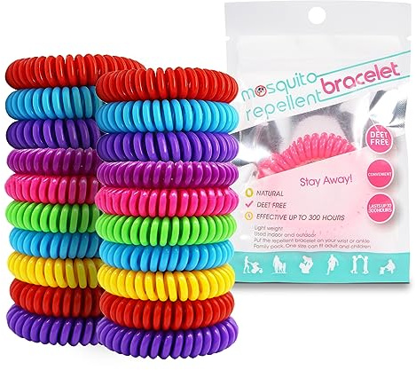 20 braccialetti repellenti per zanzare, anti zanzare, impermeabili, non tossici, multi bobina, senza deet, confezione singola per bambini, adulti, all'aperto, campeggio, viaggi