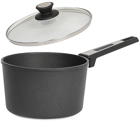 SKK große 2-tlg. Stielkasserolle Ø 20 cm - Induktion - hoher runder beschichteter Saucentopf & Glasdeckel mit Edelstahlrand - Made in Germany
