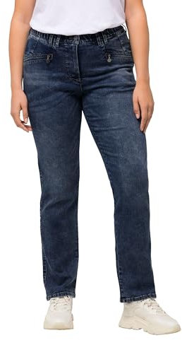 Ulla Popken Femme Grandes Tailles Jean Mony Stretch, Jambe Carotte et Poches zippées Bleu Jean 62 827092902-60