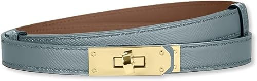 HEVIBK Ledergürtel Damen Gürtel Taillengürtel Damengürtel Leder Jeansgürtel Echtleder 25mm Breit schmaler Gürtel(Hellblau/Gold)