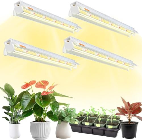 Niello 4 pièces T5 Lampe pour plantes, Full Spectrum 42cm lampes LED de culture, lampe pour culture de plantes avec réflecteur/design à chaîne à marguerite pour semis, étagères de culture