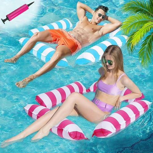 HYDTQCL Wasserhängematte, 2 Stück 4 in1 Wasserhängematte mit Netz, Hängematte Pool, Zusammenklappbar Wasser Hängematte mit Luftpumpe, Pool Hängematte für Erwachsene und Kinder (A)