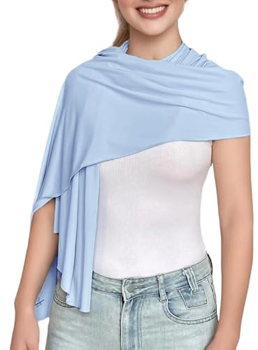 UPF 50+ Sun Protection Beach Wraps and Pashminas for Women Travel Scarf Blanket Outdoor Summer UV White Shawl (Blue)