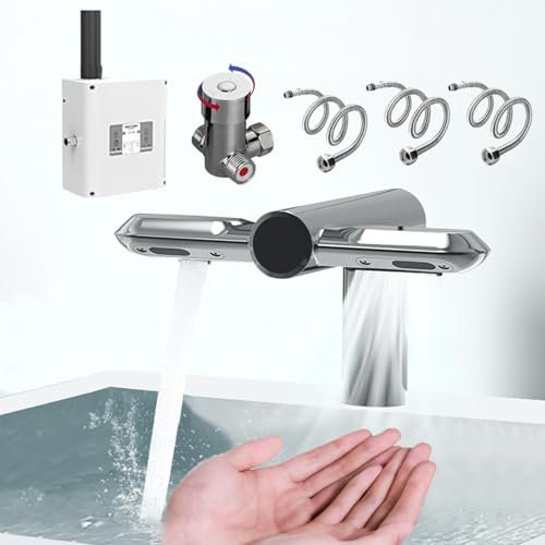 Secador de manos con sensor inteligente 2 en 1, combinado con válvula reguladora de agua fría y caliente, secado de manos en 6-10 segundos, secador de manos eléctrico de 1150 W, color plateado