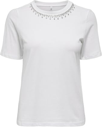 Onlcheri Life S/S O-Neck Chain Top JRS, Blanco Brillante, M