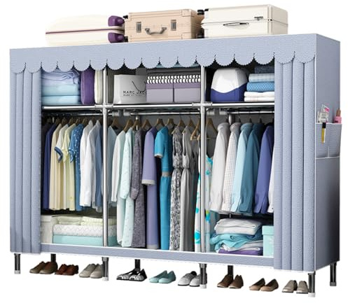 TUTURISLN 76Inch Portable Wardrobe Closet Storage Organizer for Bedroom, 23MM Thick Steel Hanging Rack with Polyester/Cotton Fabric Cover Moonlight Grey
