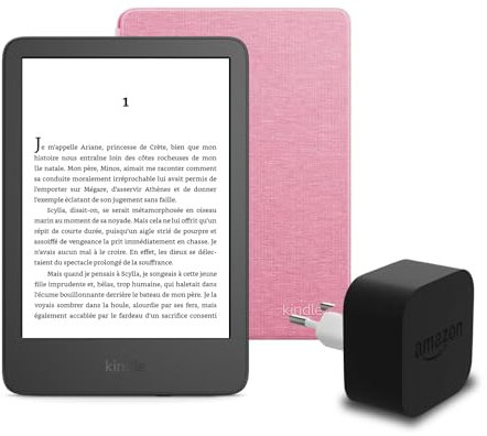 Le nouveau Kindle (version 2024) 16 GB sans publicité, une housse en tissu Amazon et un adaptateur secteur Amazon Powerfast 9 W.