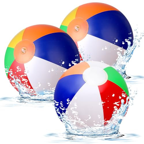 Lot de 3 balles de plage de 33 cm – Ballon de plage gonflable pour piscine, jouets aquatiques, jouets de plage pour jeux de piscine, jouets de piscine, plage d'été