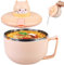 GOMETY Ramen Bol à pâtes instantanées avec couvercle, 1200 ml, avec minuteur, en acier inoxydable 304, pour pâtes, soupe, bento, déjeuner (chat)