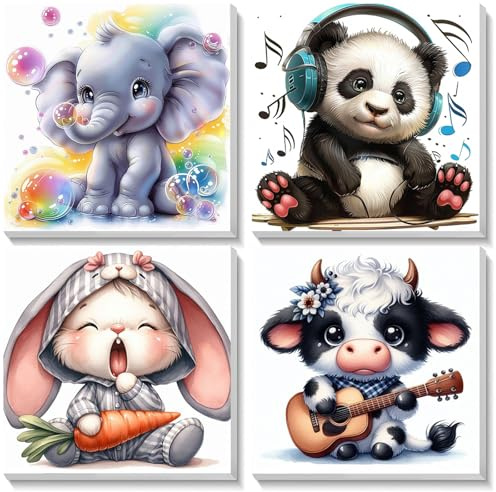 4 Piezas Animal Bonito Pintar por Numeros Adultos Niños con Marco, Cuadros para Pintar por Numeros, Lona sin Pliegues Pintura al Colorear por Numeros con Caballete, Decoración del Hogar 20x20cm