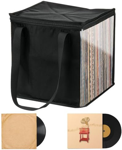 Wusideday LP Vinyl Record Storage Carry Case | Record Album Storage | Vinyl Records Storage | 12 Inch Lp Vinyl Record Storage Box with Handle | Colla-psible Dustproof Vinyl Record Storage Bag