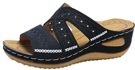 Générique Sandales Femmes été Confortable Mules en Cuir pour Femme Chaussons Bout Ouvert Compensées Plateforme Pantoufles Premium Orthopédiques Sandales Chaussons De Sport Douche Pantoufles