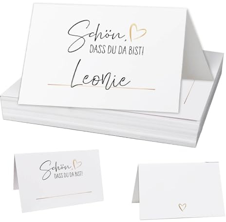 50 Stück Tischkarten Hochzeit,Tischkarten Geburtstag Schön Dass du Da Bist,110x85mm Tischdekoration Namenskarten zum Selbst Beschriften Platzkarten für Hochzeit Geburtstag Konfirmation Kommunion Feier