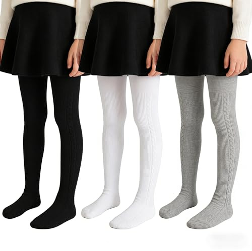 MOEMOE BABY bomullsstrumpbyxor flicka, 3-pack barnstrumpbyxor set, barnstrumpbyxor med fot, vita + svart + grå, svart, 5-6 år