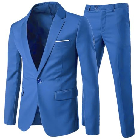 Allthemen Abiti da Uomo Abito da Sposa Slim Fit a 2 Pezzi Abito da Lavoro con Un Bottone Giacche Blazer Pantaloni Blu 1 L