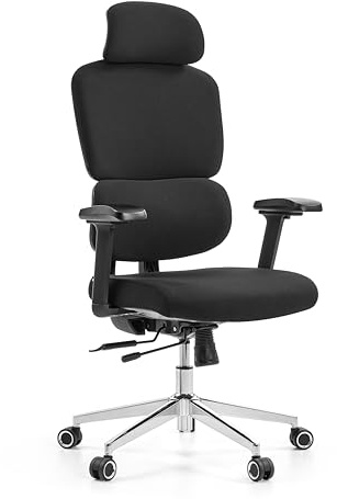 hjh OFFICE Professionell arbetsstol Ergomy F 2 | Synkroniserad mekanik – höjdjusterbart nackstöd & 3D-armstöd, svart