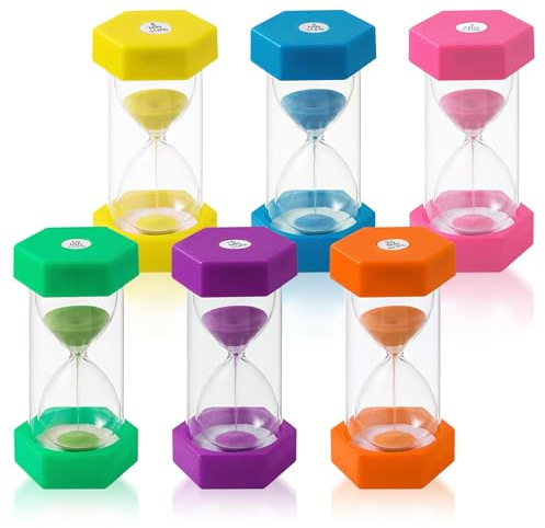 MFUSUL 6 Piezas Relojes de Arena para Niños, Temporizador de Colores con 1/3/5/10/15/30 Min, Juego de Cronometraje, Ideal Reloj de Arena para Dientes y Decoración