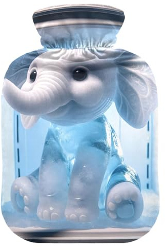 Hot Water Bottles with Soft Cover Bed Hand Feet Warmer Cute Elephant Hot Water Bag for Menstrual Cramps Medium