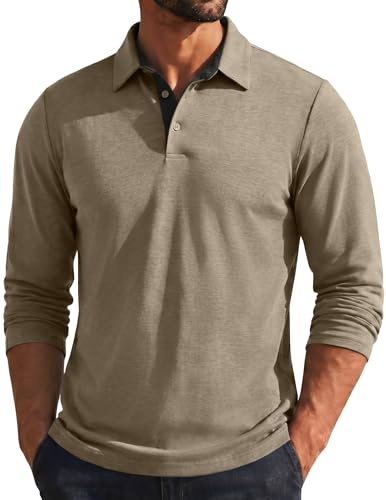 COOFANDY Men's Polo Shirt Long Sleeve Polo Neck Tshirt | Lightweight,Longsleeve Top,Casual,Contrasting-colour Neckline