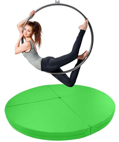 Pole-Dance-matta, tjock, vikbar Pole Dance-matta & Aerial Hoop Crashpad – 150 cm x 3 cm (59 x 1,2 tum) grön säkerhetsmatta för hemmagymmet, rund Lyra-ring kollisionsmatta, id